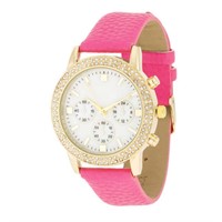 Gold-pl. 1.36ct White Topaz 40mm Pink Strap Watch