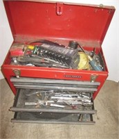 Craftsman Metal tool box filled with wrenches,