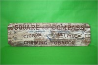 Square and Compass Chewing Tobacco Wooden Sign