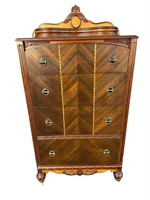 WALNUT INLAID CARVED TALL CHEST