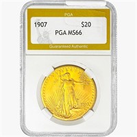 1907 $20 Gold Double Eagle PGA MS66