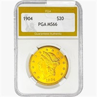 1904 $20 Gold Double Eagle PGA MS66