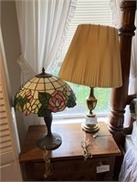 2 lamps , 1 leaded style, 1 brass