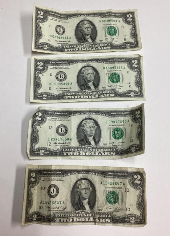 (4) $2 bills- 1976, (2) 2009 & 2013