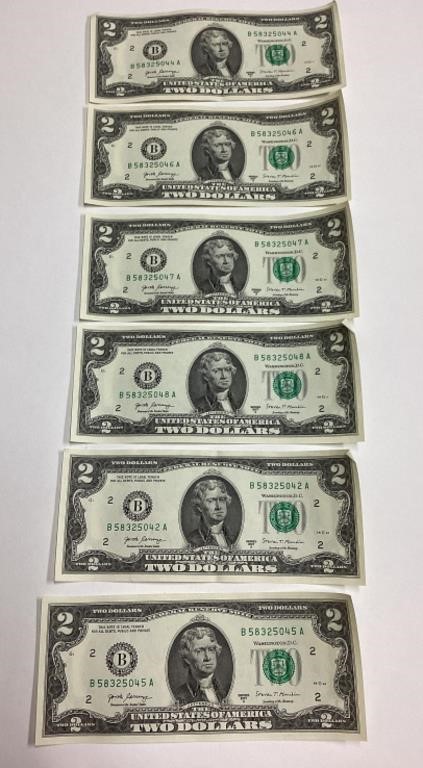 (6) 2017 $2 bills
