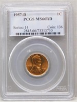 1957-D Lincoln Cent. MS66 Red PCGS.