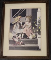 Vintage Framed Wall Hanging of Girls Playing