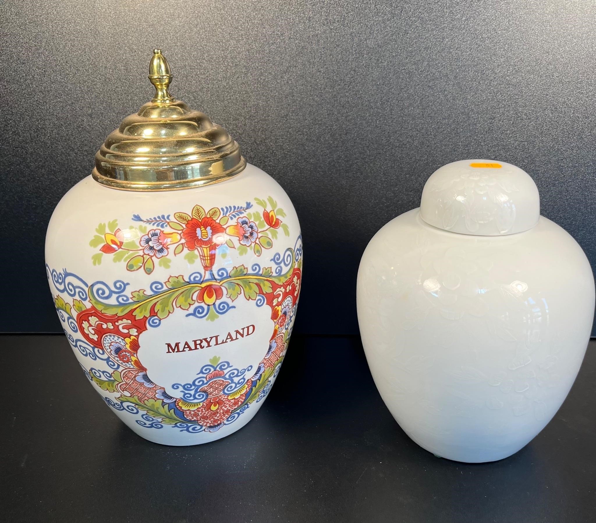 2 Porcelain Ginger Jars: Maryland & Frosted