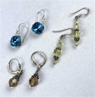 (3) 925 Silver Beaded Dangle Earrings