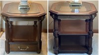 (2) Mahogany 2-Tier Beveled Glass Top Side Table