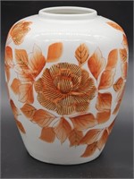 Ceramic White Vase w/ Orange Flower