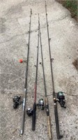 4 Fishing Poles Rod And Reels Shimano R22 Zebco