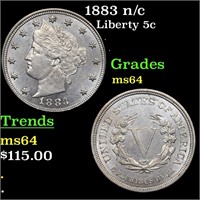 1883 n/c Liberty 5c Grades Choice Unc