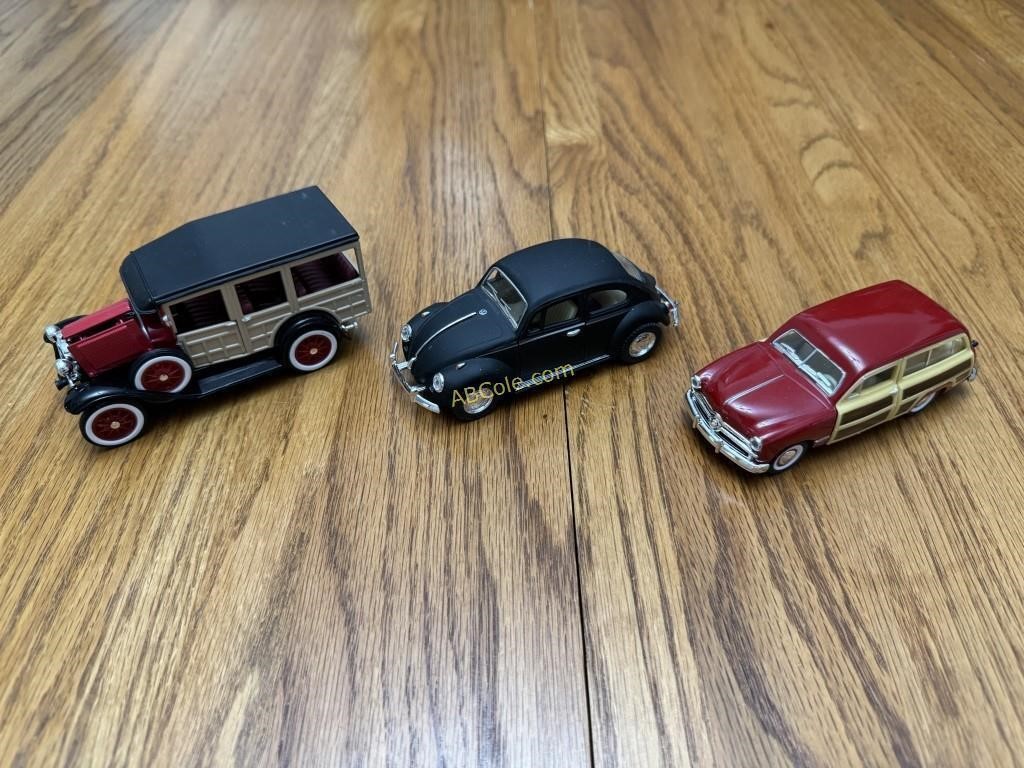 3- antique mini model vehicles, * 2 are pull back