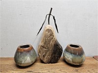DECOR Wood Pear + 2 Candle HOLDERS
