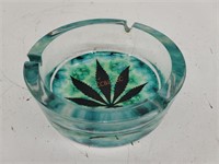 Heavy Marijuana leaf thick glass ash tray