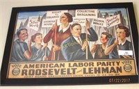 Rare Roosevelt - Lehman American labor Party Postr