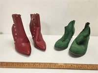 (2) Pairs of Womens Booties- Red Leather & Green
