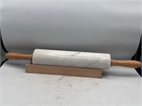 Marble rolling pin in cradle