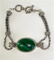 Solid Sterling malachite Bracelet 26 Grams 7.25"