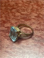 10k Yellow Gold Blue Square Stone Ring Size 7.5