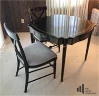 Small Black Oriental Table and Pair of Chairs