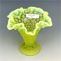 Fenton Vaseline Opal Hobnail Ruffled Vase