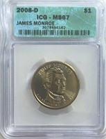 2008D James Monroe Dollar ICG MS67
