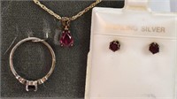 .70ct Garnet Earring, Necklace, & Ring Set