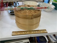 three tier woven bamboo steamer basket