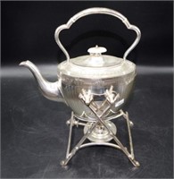 Edwardian silver plate kettle on stand