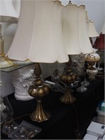Pair of contemporary brass table lamps with