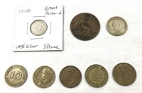 Foreign coins w/ 1940 Great Britain 50% coin.