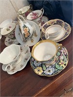 Group of eight vintage teacup and saucers, Japan,