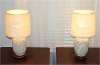 pair Asian cherry blossom reticulated lamps w.