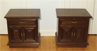 pair Asian teak nightstands w pullout tray