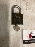 Brass Phillips 66 lock with key