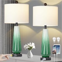 Set of 2 Modern Green Glass Lamps