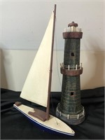 Wooden Light House and Sail Boat Model