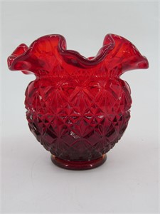 Fenton Red Ruby Ruffled Bowl Sugar Candy Jar