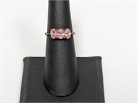 .925 Sterling Pink Three Stone Ring Sz 6