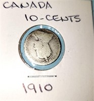 1910 CANADA 10 CENT SILVER COIN