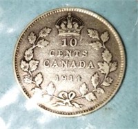 1914 CANADA 10 CENT COIN SILVER