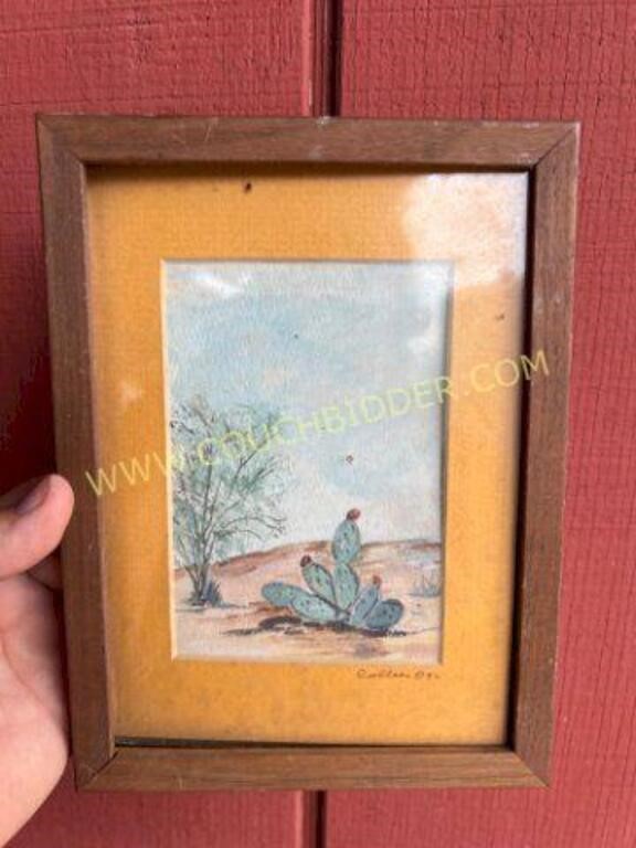 Vintage small framed watercolor- Desert Cactus