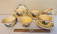 Large Bella Rooster Mugs/Handled Bowls w/ Saucers