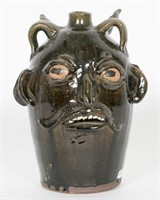 Chester Hewell, Janus Face Pottery Jug w/ Horns