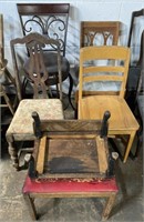 (H) 6 Vintage Chairs 41”-11”