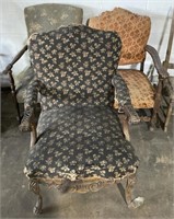 (H) 3 Antique Upholstered Chairs 37”