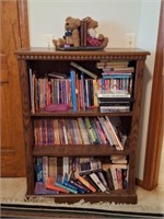 Oak Bookcase, Books, Bear Bookends