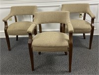 (3) Taupe Armchairs, upholstered, they have a few
